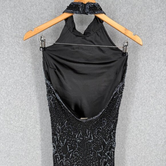 Scala Womens VTG Silk Gown Dress Size M Black Beaded High Neck Elegant Formal - Picture 6 of 16